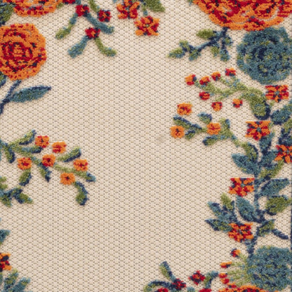 8' Ivory Orange And Blue Floral Indoor Outdoor Runner Rug HomeRoots