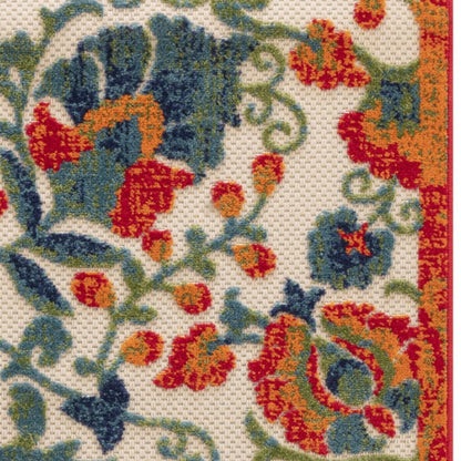 8' Ivory Orange Blue And Green Floral Indoor Outdoor Runner Rug HomeRoots