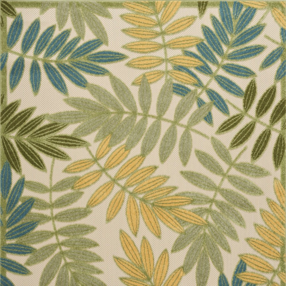 5' X 8' Green Yellow And Blue Palm Leaf Indoor Outdoor Area Rug HomeRoots