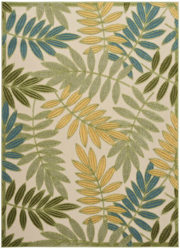 5' X 8' Green Yellow And Blue Palm Leaf Indoor Outdoor Area Rug HomeRoots