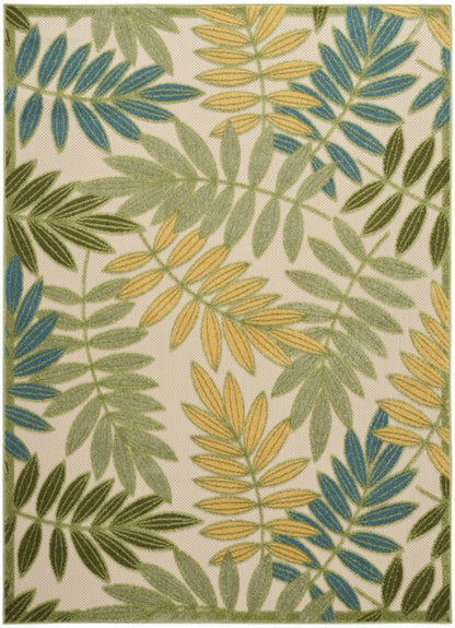 5' X 8' Green Yellow And Blue Palm Leaf Indoor Outdoor Area Rug HomeRoots