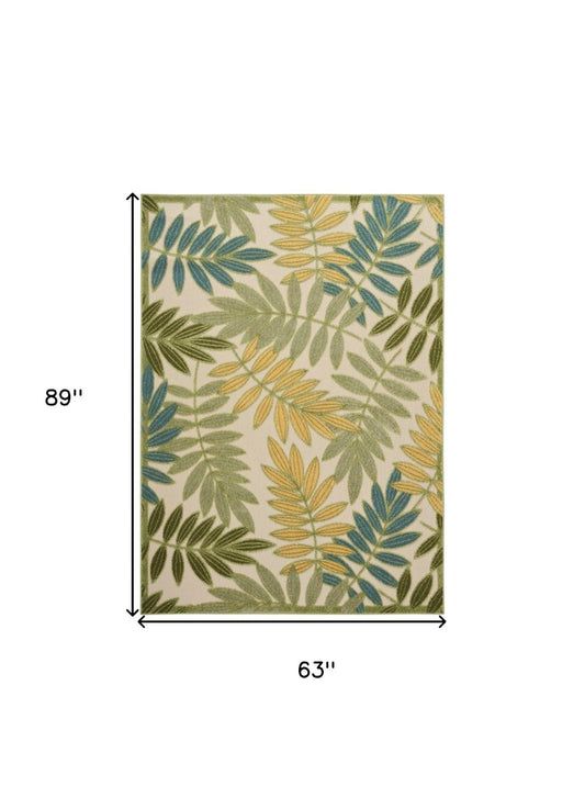 5' X 8' Green Yellow And Blue Palm Leaf Indoor Outdoor Area Rug