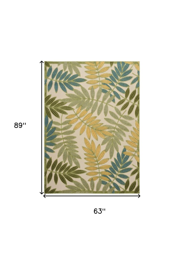 5' X 8' Green Yellow And Blue Palm Leaf Indoor Outdoor Area Rug HomeRoots