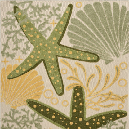 5' X 8' Green Yellow And Blue Starfish Indoor Outdoor Area Rug HomeRoots