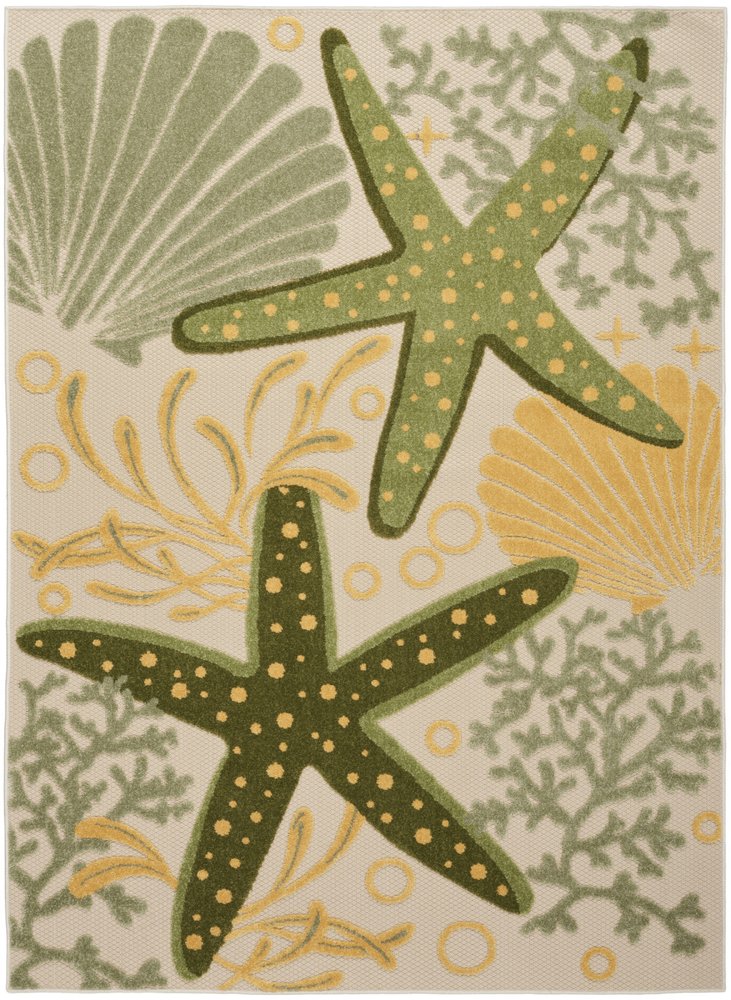 5' X 8' Green Yellow And Blue Starfish Indoor Outdoor Area Rug HomeRoots