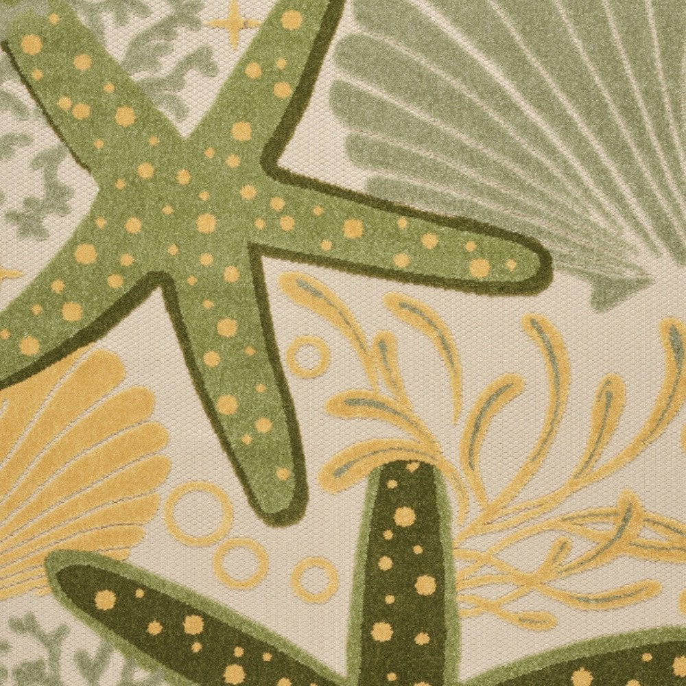 5' X 8' Green Yellow And Blue Starfish Indoor Outdoor Area Rug HomeRoots