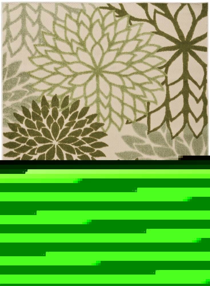 5' X 8' Ivory And Green Floral Indoor Outdoor Area Rug