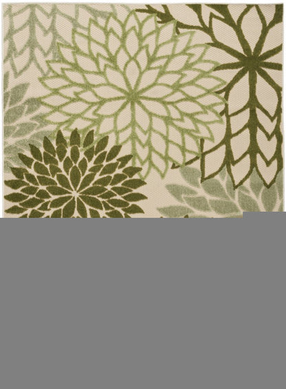 5' X 8' Ivory And Green Floral Indoor Outdoor Area Rug