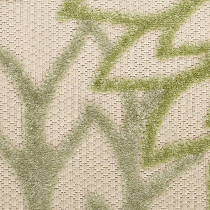 5' X 8' Ivory And Green Floral Indoor Outdoor Area Rug