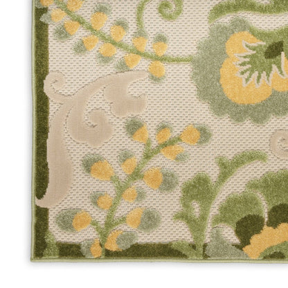 5' X 8' Ivory Green And Yellow Floral Indoor Outdoor Area Rug HomeRoots