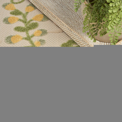 5' X 8' Ivory Green And Yellow Floral Indoor Outdoor Area Rug HomeRoots