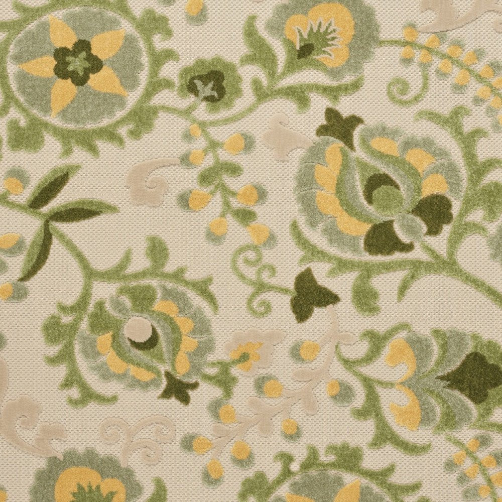 5' X 8' Ivory Green And Yellow Floral Indoor Outdoor Area Rug HomeRoots