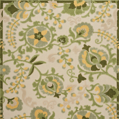 5' X 8' Ivory Green And Yellow Floral Indoor Outdoor Area Rug HomeRoots