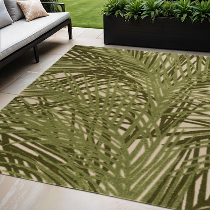 5' X 8' Ivory And Green Palm Leaf Indoor Outdoor Area Rug HomeRoots