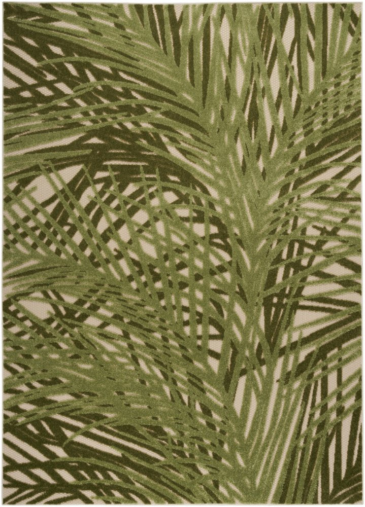 5' X 8' Ivory And Green Palm Leaf Indoor Outdoor Area Rug HomeRoots