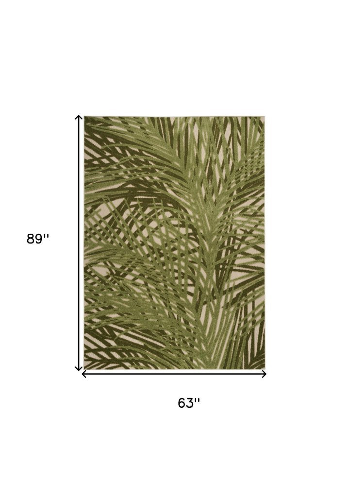 5' X 8' Ivory And Green Palm Leaf Indoor Outdoor Area Rug HomeRoots