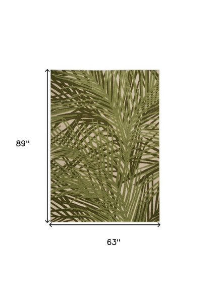 5' X 8' Ivory And Green Palm Leaf Indoor Outdoor Area Rug HomeRoots