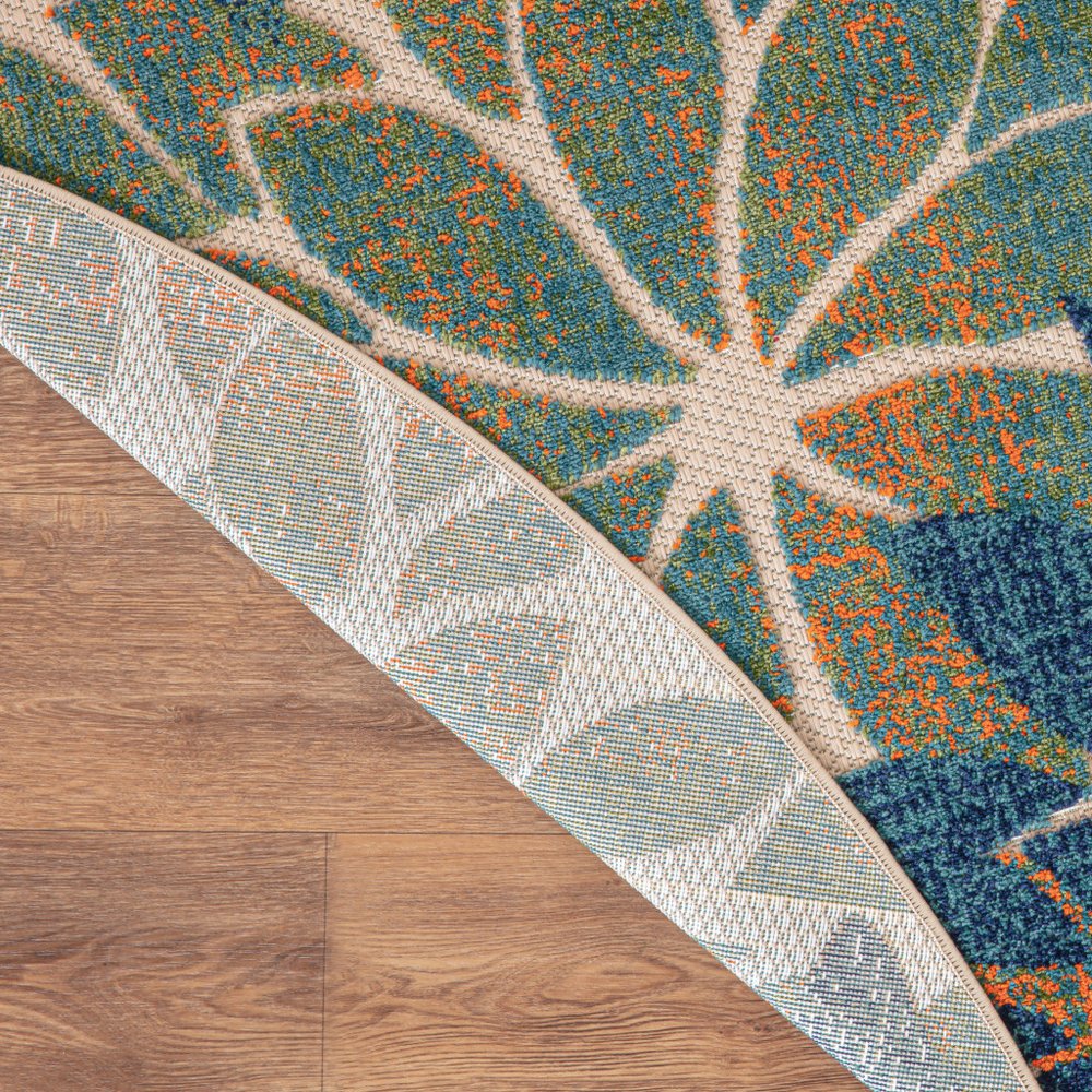 8' Blue Green And Orange Round Floral Indoor Outdoor Area Rug HomeRoots