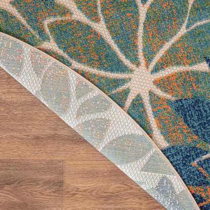 8' Blue Green And Orange Round Floral Indoor Outdoor Area Rug HomeRoots