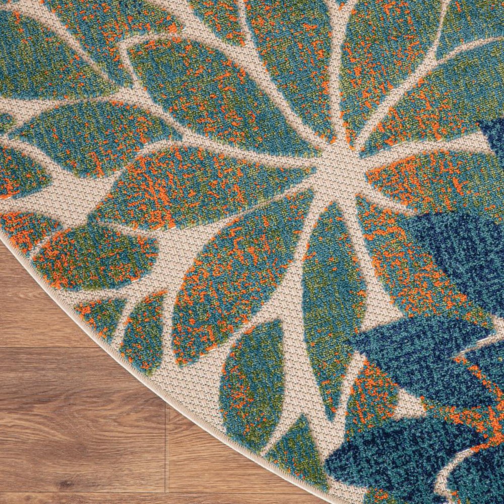 8' Blue Green And Orange Round Floral Indoor Outdoor Area Rug HomeRoots