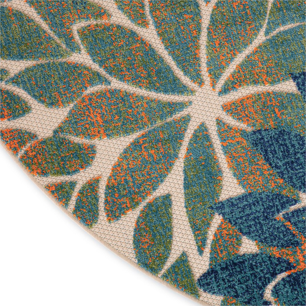 8' Blue Green And Orange Round Floral Indoor Outdoor Area Rug HomeRoots