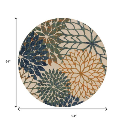 8' Blue Green And Orange Round Floral Indoor Outdoor Area Rug HomeRoots