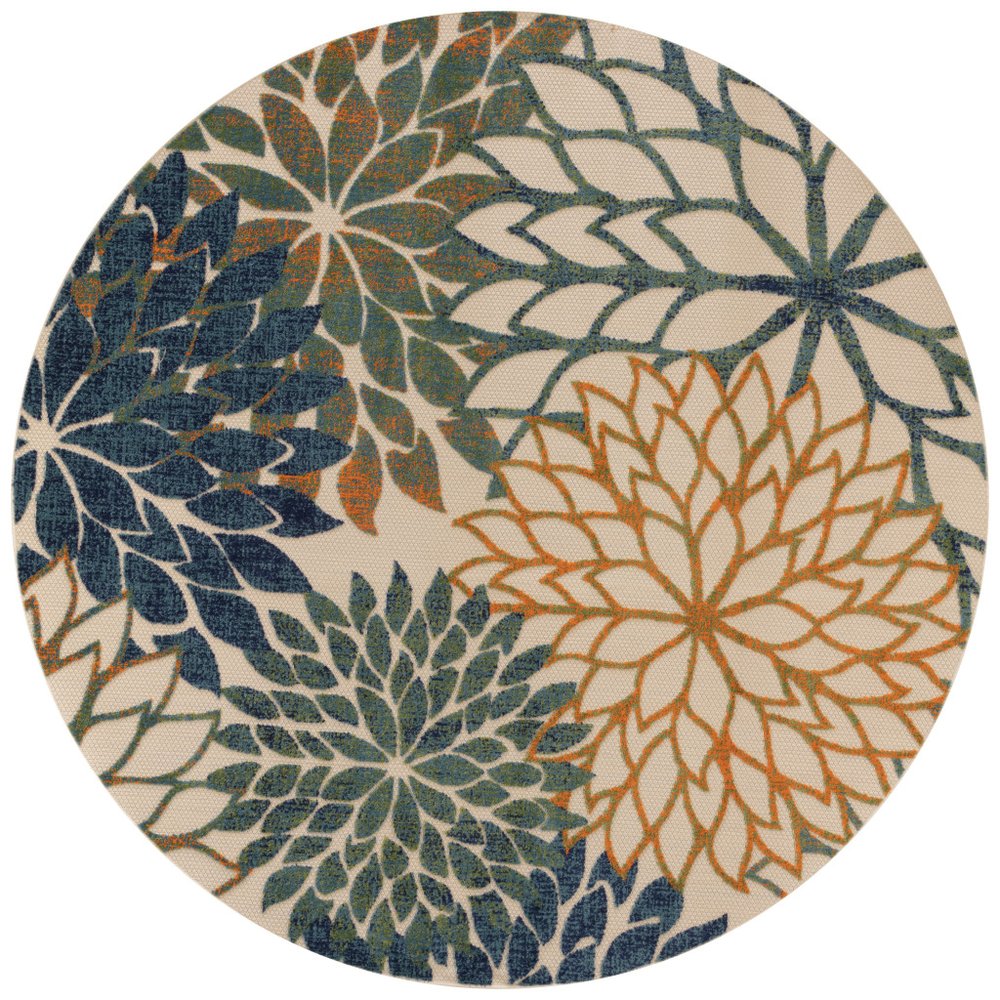 8' Blue Green And Orange Round Floral Indoor Outdoor Area Rug HomeRoots