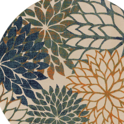 8' Blue Green And Orange Round Floral Indoor Outdoor Area Rug HomeRoots