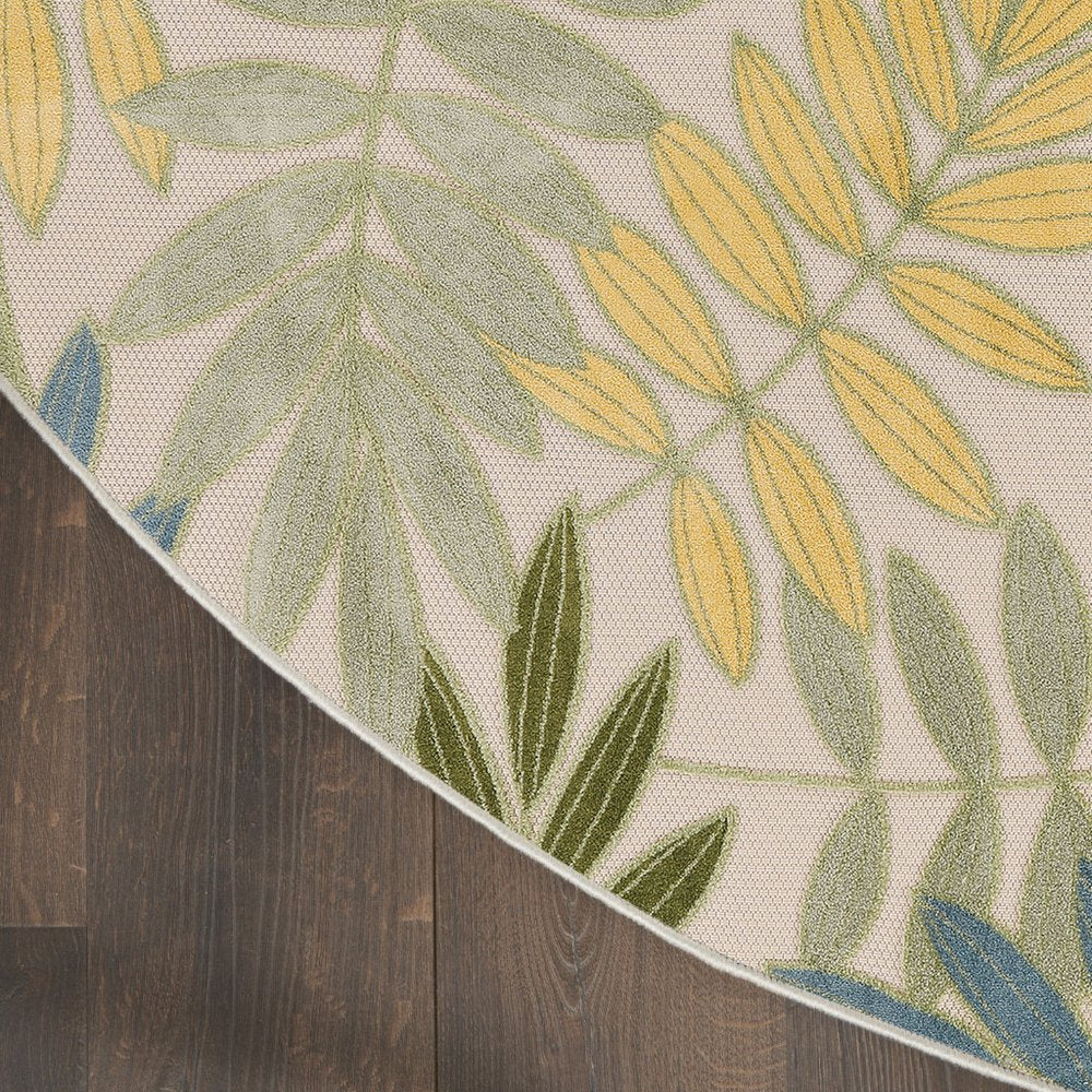 8' Green Yellow And Blue Round Palm Leaf Indoor Outdoor Area Rug HomeRoots