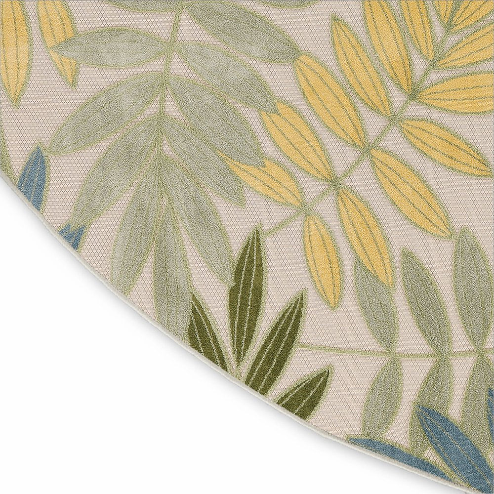 8' Green Yellow And Blue Round Palm Leaf Indoor Outdoor Area Rug HomeRoots
