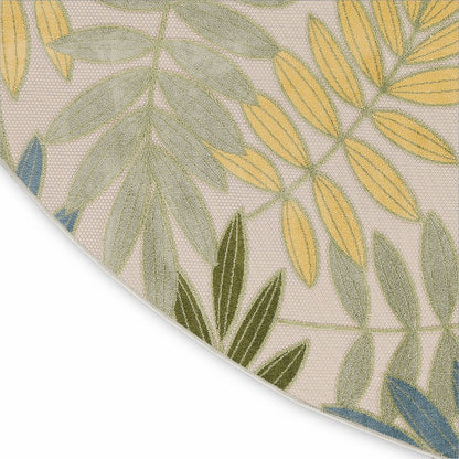 8' Green Yellow And Blue Round Palm Leaf Indoor Outdoor Area Rug HomeRoots