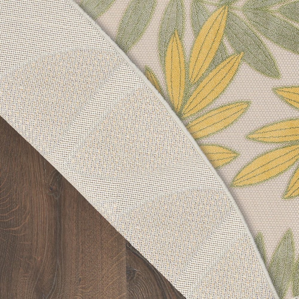 8' Green Yellow And Blue Round Palm Leaf Indoor Outdoor Area Rug HomeRoots
