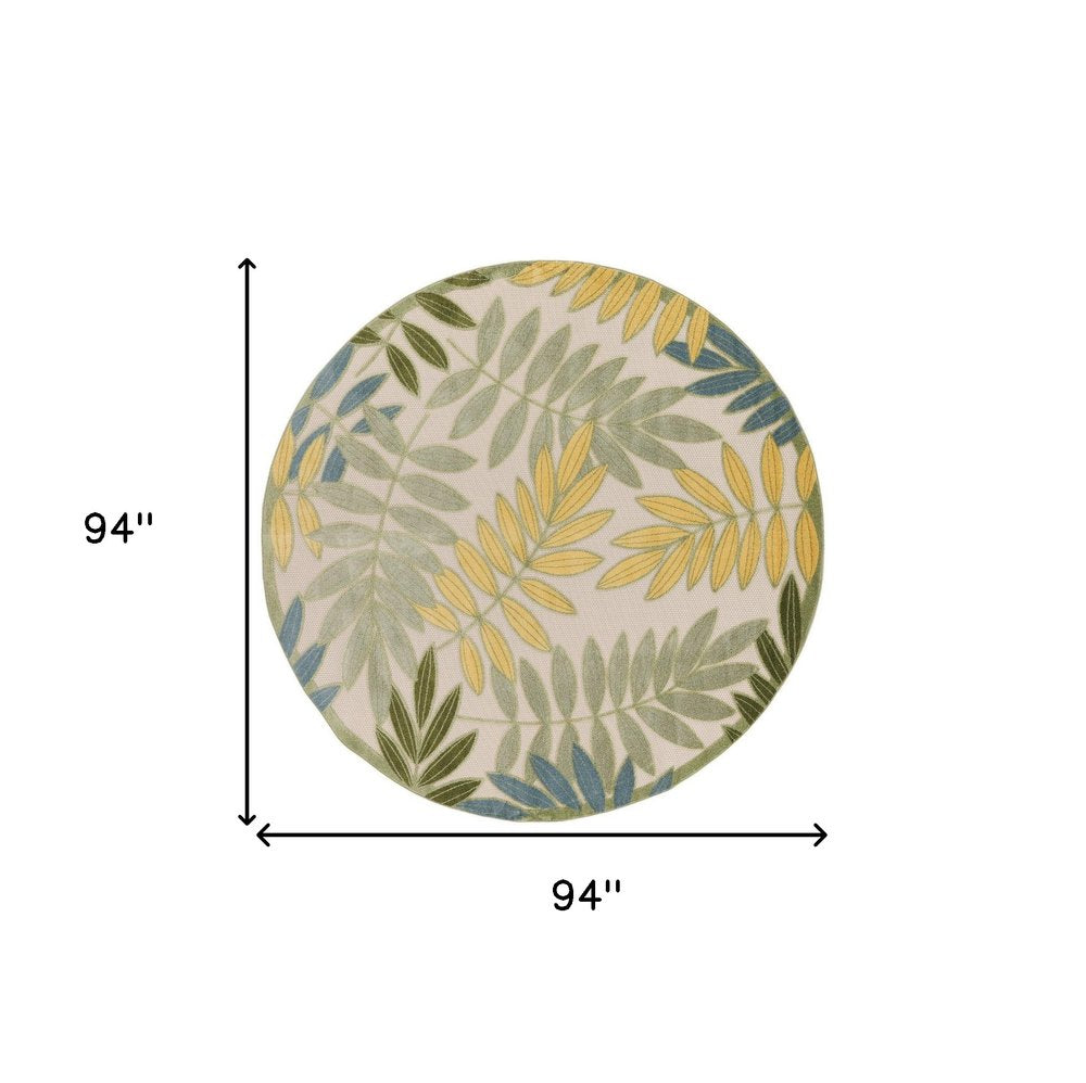 8' Green Yellow And Blue Round Palm Leaf Indoor Outdoor Area Rug HomeRoots
