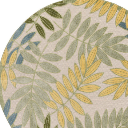 8' Green Yellow And Blue Round Palm Leaf Indoor Outdoor Area Rug HomeRoots