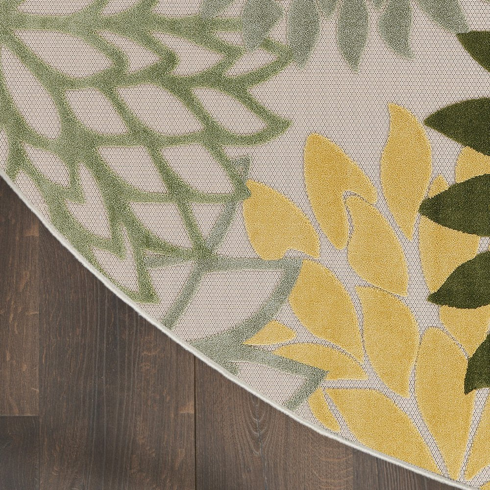 8' Ivory Green And Yellow Round Floral Indoor Outdoor Area Rug HomeRoots