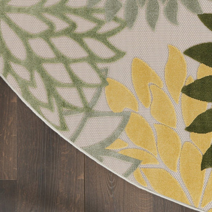 8' Ivory Green And Yellow Round Floral Indoor Outdoor Area Rug HomeRoots