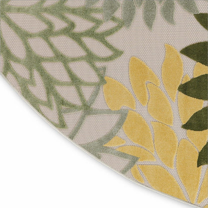 8' Ivory Green And Yellow Round Floral Indoor Outdoor Area Rug HomeRoots