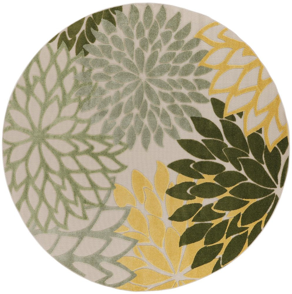 8' Ivory Green And Yellow Round Floral Indoor Outdoor Area Rug HomeRoots