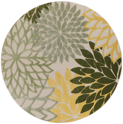 8' Ivory Green And Yellow Round Floral Indoor Outdoor Area Rug HomeRoots