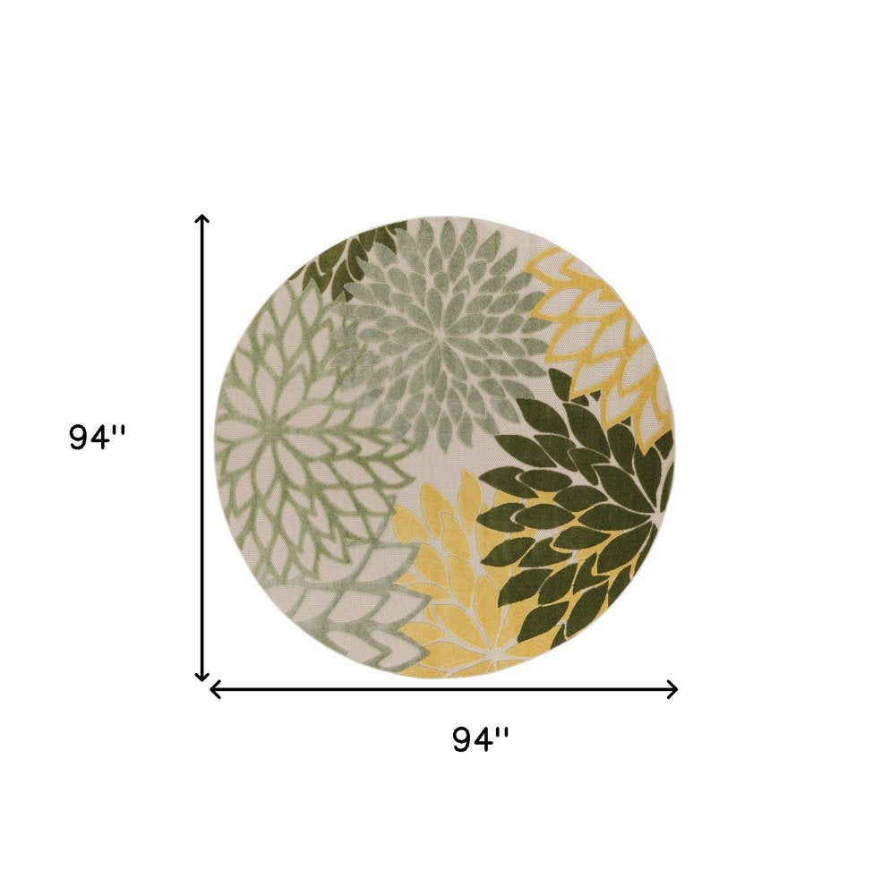 8' Ivory Green And Yellow Round Floral Indoor Outdoor Area Rug HomeRoots