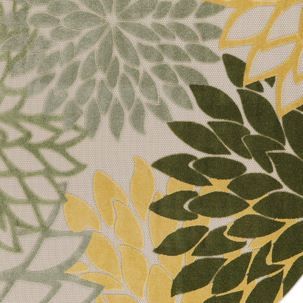 8' Ivory Green And Yellow Round Floral Indoor Outdoor Area Rug HomeRoots