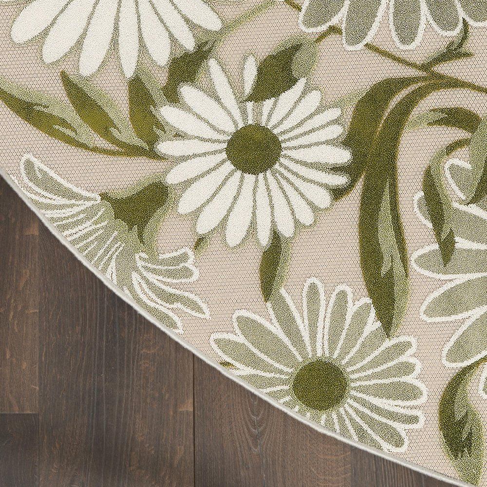 8' Ivory And Green Round Floral Indoor Outdoor Area Rug HomeRoots