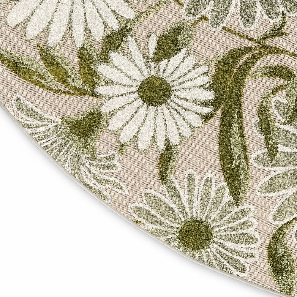 8' Ivory And Green Round Floral Indoor Outdoor Area Rug HomeRoots