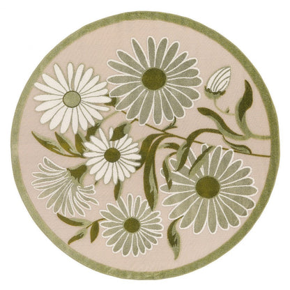 8' Ivory And Green Round Floral Indoor Outdoor Area Rug HomeRoots