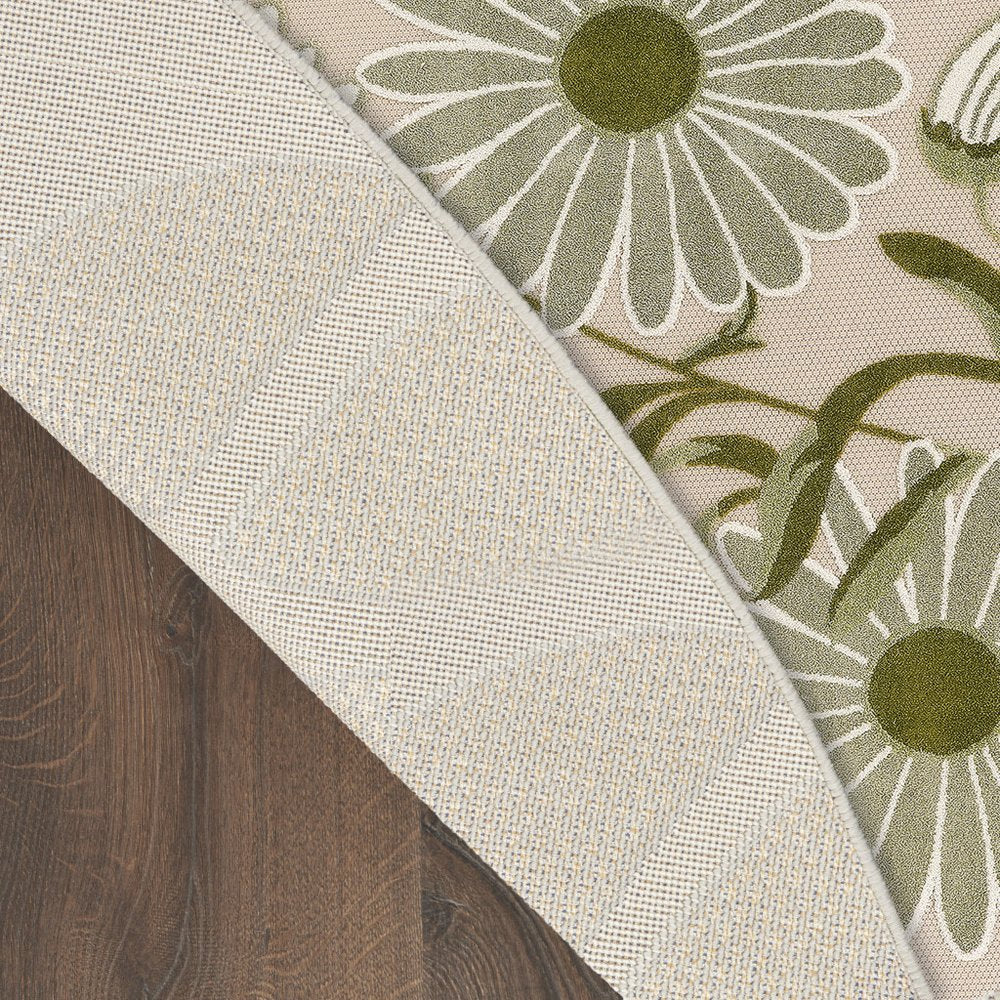 8' Ivory And Green Round Floral Indoor Outdoor Area Rug HomeRoots