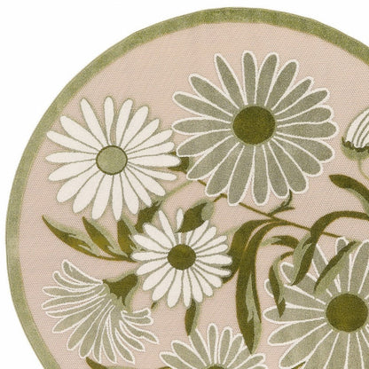 8' Ivory And Green Round Floral Indoor Outdoor Area Rug HomeRoots