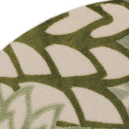 8' Ivory And Green Round Floral Indoor Outdoor Area Rug HomeRoots