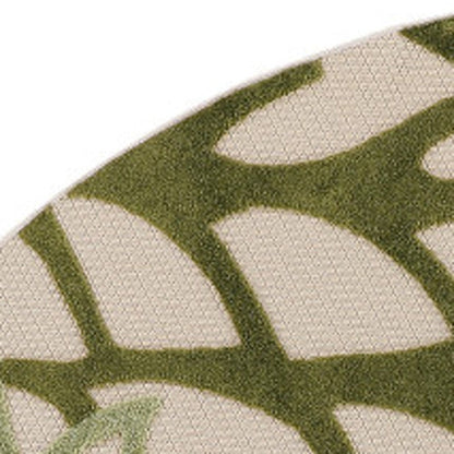 8' Ivory And Green Round Floral Indoor Outdoor Area Rug HomeRoots