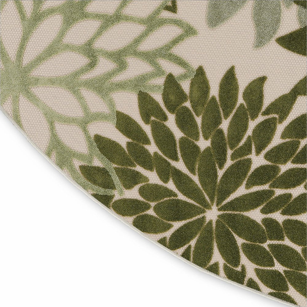 8' Ivory And Green Round Floral Indoor Outdoor Area Rug HomeRoots