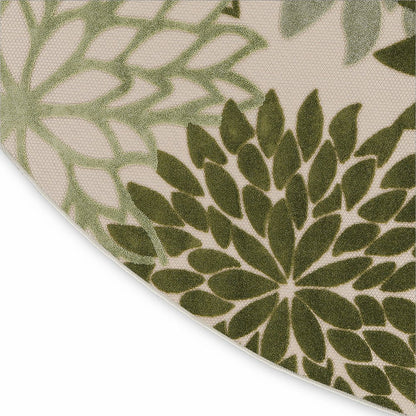 8' Ivory And Green Round Floral Indoor Outdoor Area Rug HomeRoots